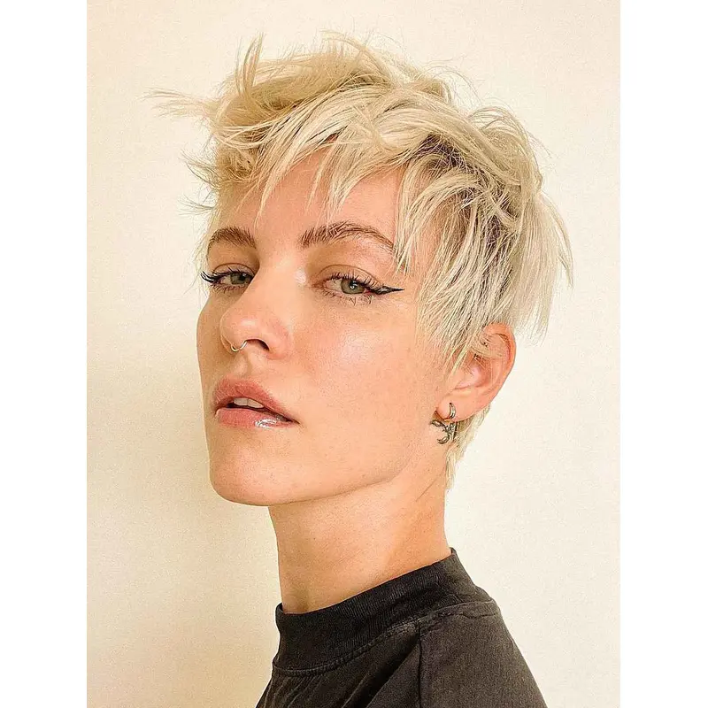 Wigs For Short Hair Sleek Synthetic Wig Wavy Blonde Lace Front Pixie Wigs