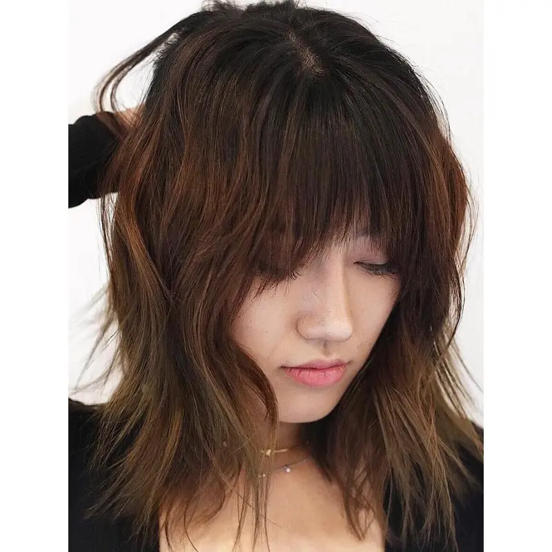 Lace Front Blonde Wig Wavy Synthetic Shoulder Length With Bangs Face-Framing Wigs