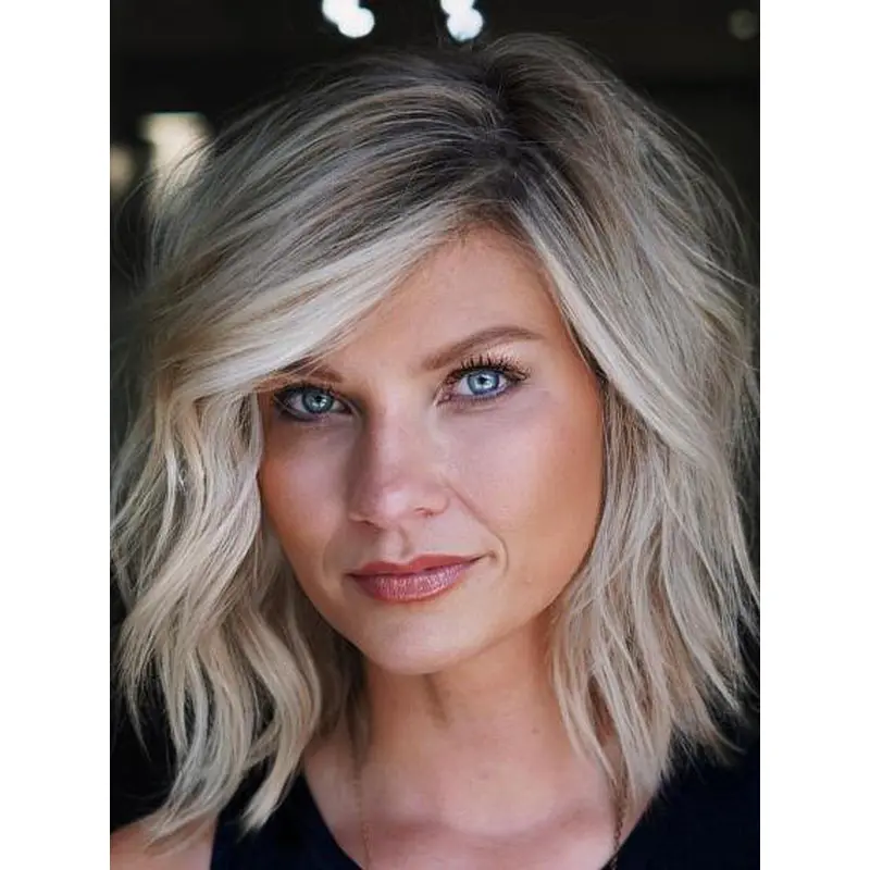 Lace Front Remy Hair Wigs Medium Wavy Layered 12" Blonde Wigs