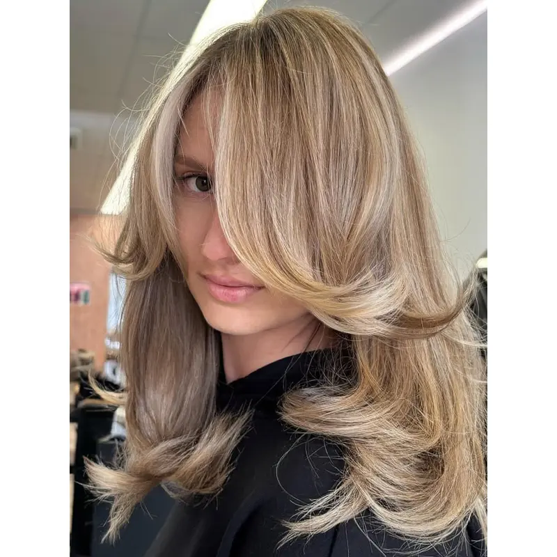 Long Blonde Wig With Bangs Lace Front 16" Wavy Wigs