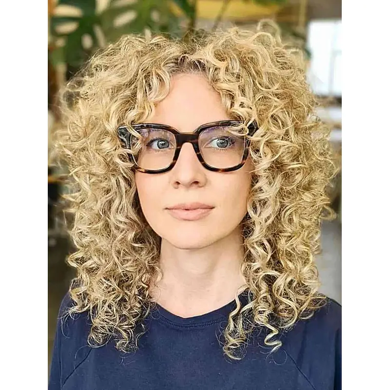 Medium Length Curly Wigs Lace Front Synthetic Wigs Layered Wigs