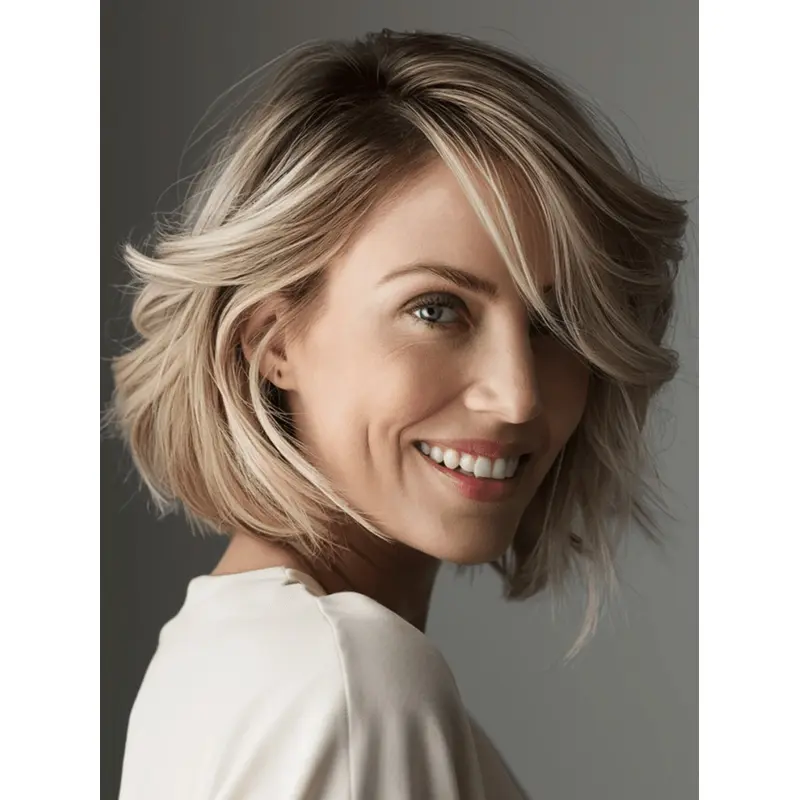 Medium Length Wigs Wavy Chin Length Lace Front Synthetic 10" Wigs