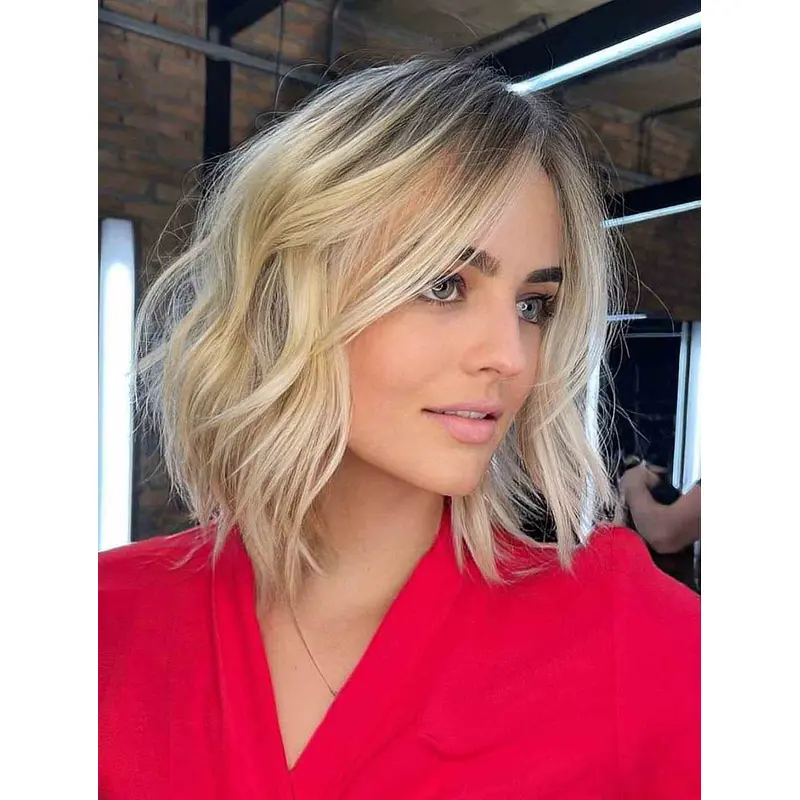 Medium Length Wigs Wavy Without Bangs Wigs Synthetic Lace Front Wigs