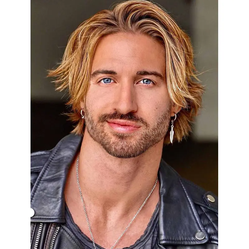 Medium Straight Monofilament Blonde Remy Human Hair Layered Hair For Men Wigs