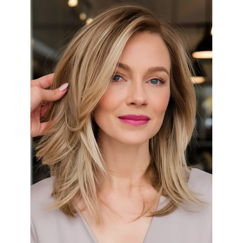 Mediumm Shoulder Length Wigs Layered 12" Blonde Monofilament Wigs