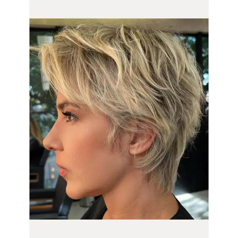 Short Blonde Wig Straight Cropped Lace Front Synthetic Boycuts Shaggy Pixie Wigs