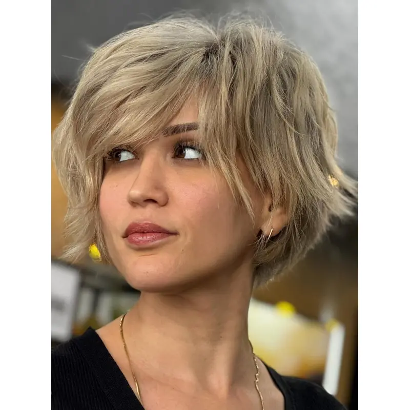 Short Bob Wig Wavy Monofilament 8" Blonde Remy Human Hair Wigs