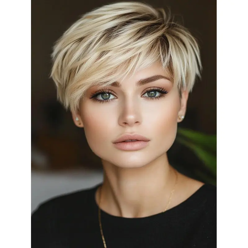 Short Haircut Wigs Monofilament Blonde Straight 6" Synthetic Boycuts Wigs