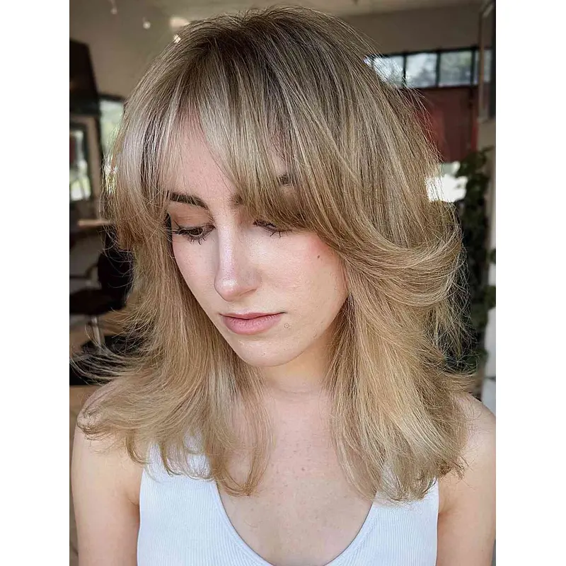 Shoulder Length Wig Wavy Lace Front Wigs Synthetic Layered Wigs