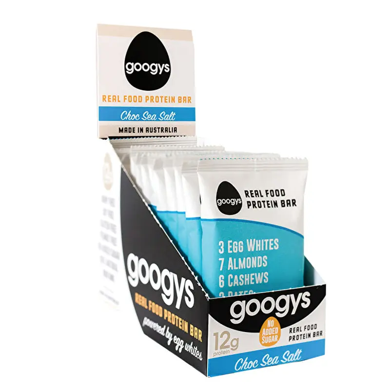 Googys Good Egg Protein Bar Choc Sea Salt 55g x 12 Display