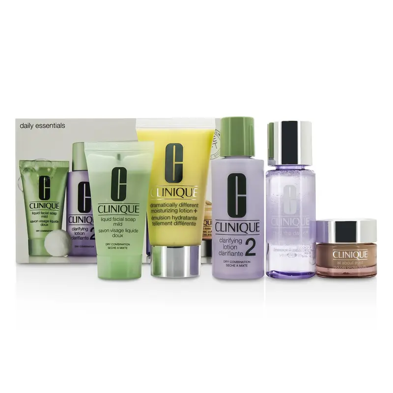 Clinique Daily Essentials Set (Dry Combination): All About Eyes 15ml + Liquid Soap 30ml + MakeUp Remover 50ml + Clarifying Lotion 2 60ml + DDML+ 50ml  5pcs