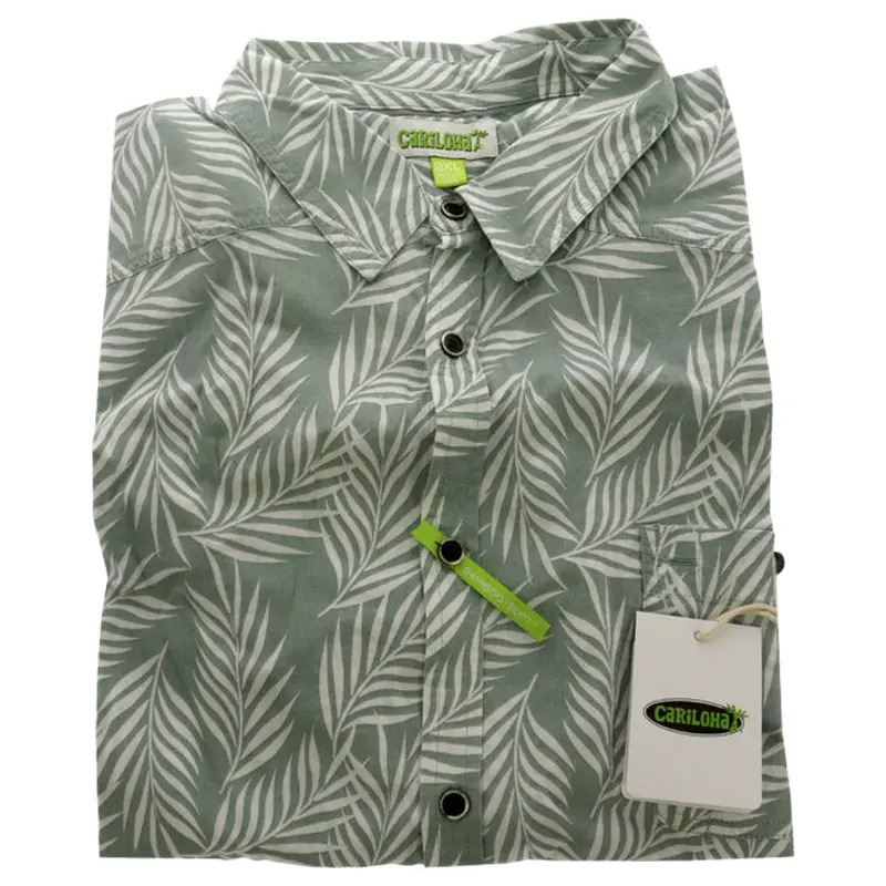 Cariloha Bamboo Woven Button-Up - Ocean Green Foliage Print by Cariloha for Men - 1 Pc Shirt (2XL)