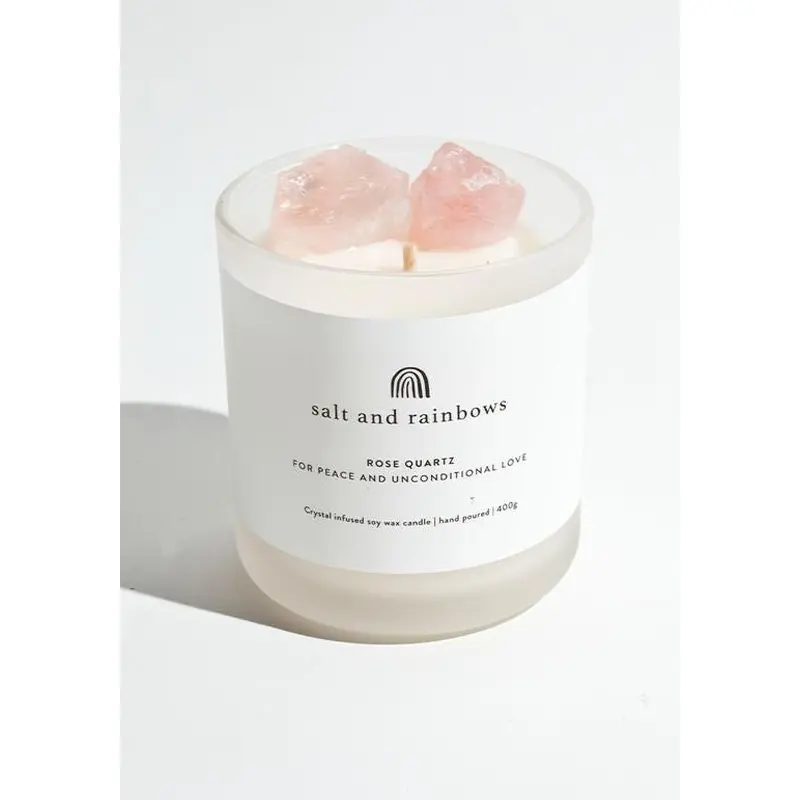 Salt and Rainbows Rose Quartz Crystal Candle 400g