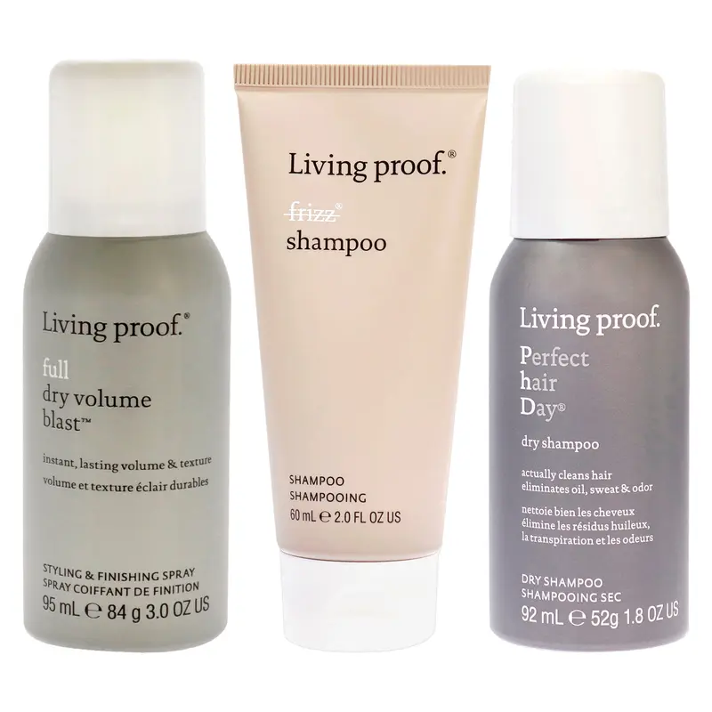 Living Proof Full Dry Volume Blast and Perfect Hair Day Dry Shampoo No Frizz Kit by Living Proof for Unisex - 3 Pc Kit 3oz Hair Spray, 2oz Shampoo, 1.8oz Dry Shampoo