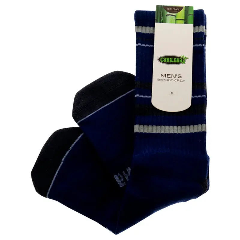 Cariloha Bamboo Striped Crew Socks - Navy by Cariloha for Men - 1 Pair Socks (S/M)