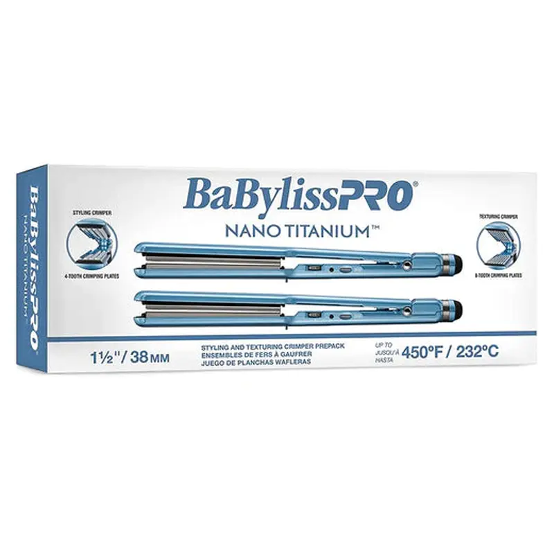 BabylissPro Nano Titanium Styling and Texturing Crimper Pack- 2 Pieces 1.1/2"/38mm--