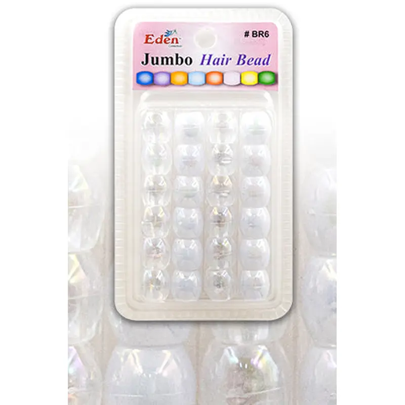 Eden Jumbo Hair Beads - Glossy Clear & White #BR6-CWAB