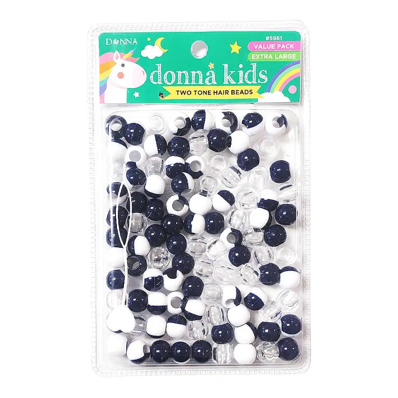 Donna Kids Two Tone Hair Beads - Navy, Clear & White #5961