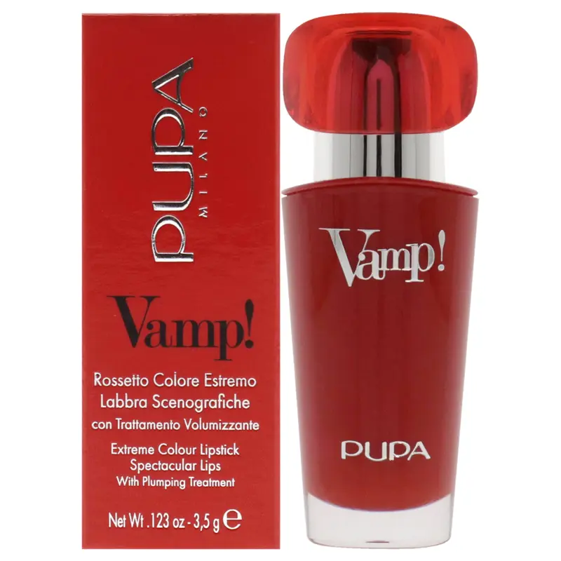 Pupa Milano Vamp! Extreme Colour Lipstick with Plumping Treatment - 301 Intense Red by Pupa Milano for Women - 0.123 oz Lipstick