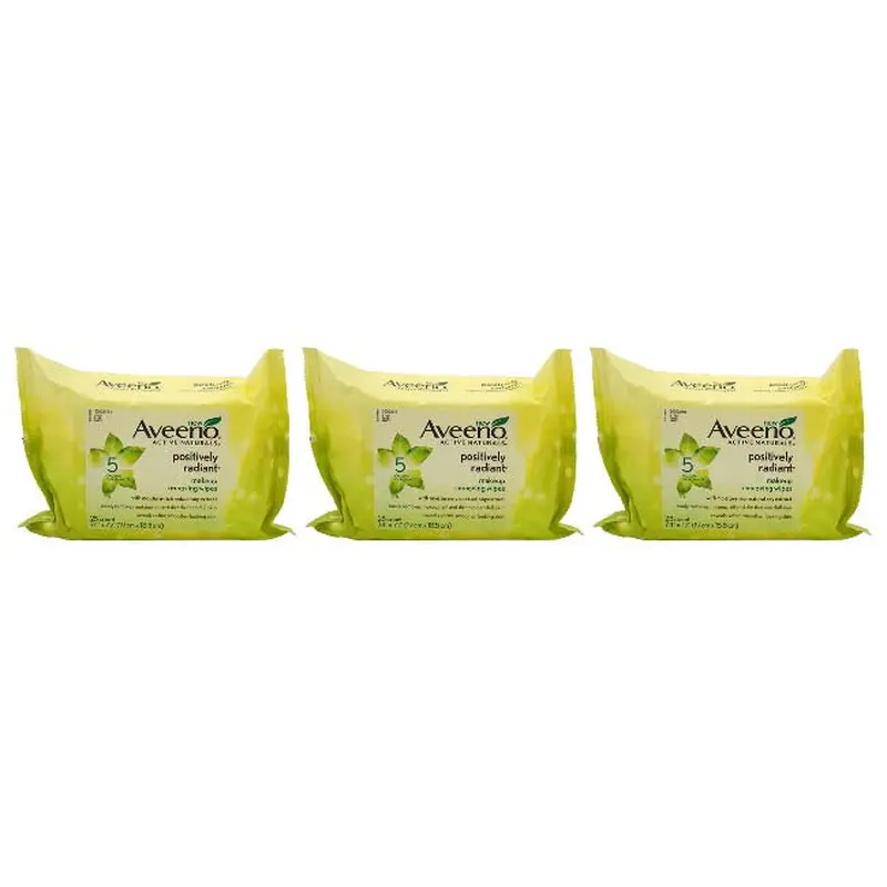 Aveeno Positively Radiant Makeup Removing Wipes by Aveeno for Women - 25 Count Wipes - Pack of 3