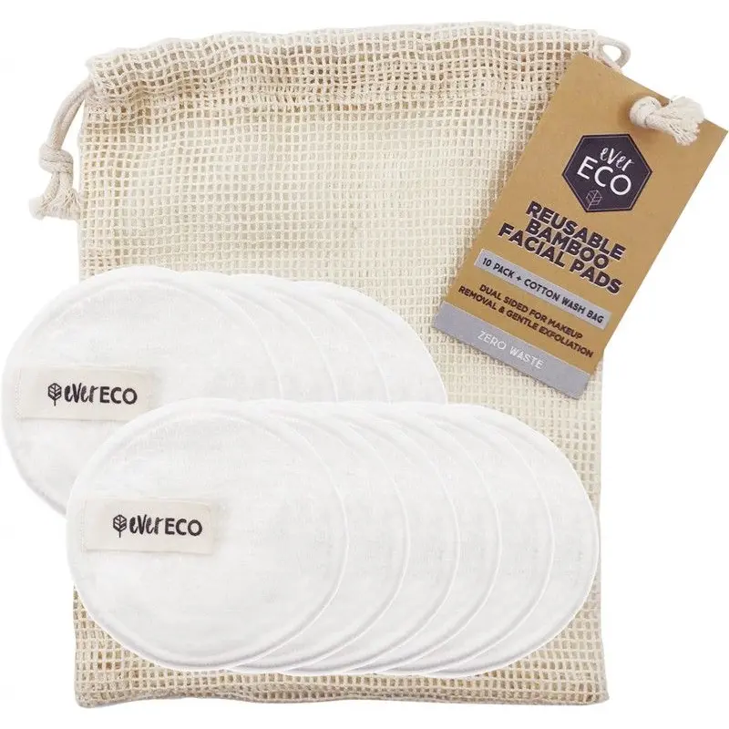 Ever Eco Reusable Bamboo Facial Pads White With Cotton Wash Bag X10