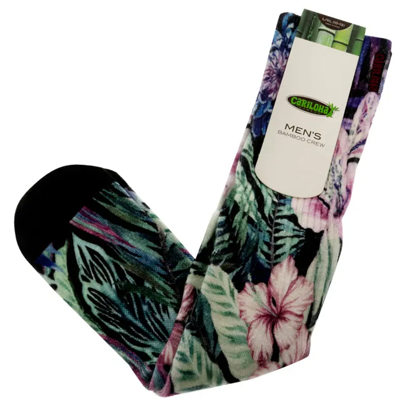 Cariloha Bamboo Printed Crew Socks - Foliage Black by Cariloha for Men - 1 Pair Socks (L/XL)