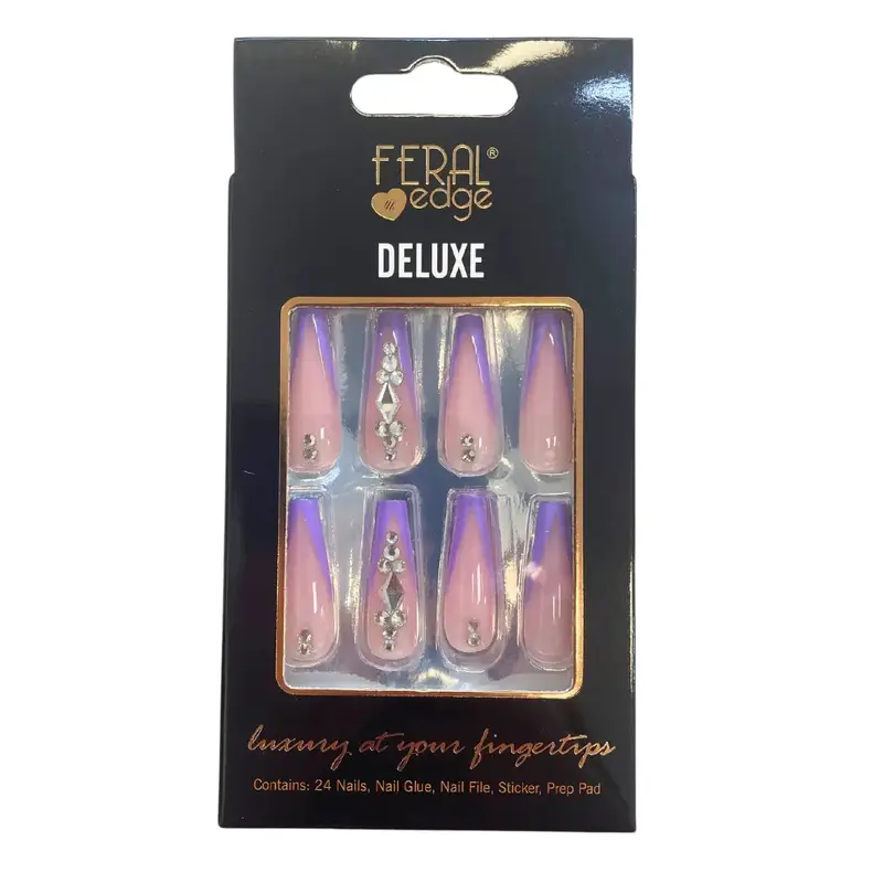 Feral Edge High Quality Press On Nails Deluxe - Purple V French Tip