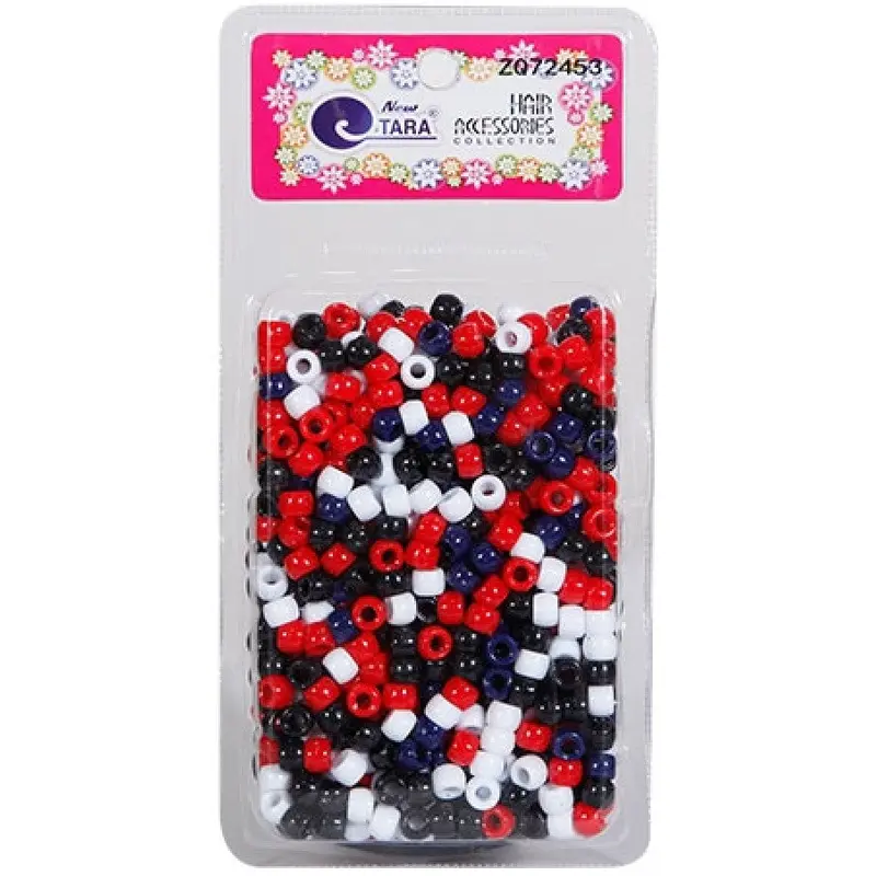Tara Hair Beads - Red, Black, Navy & White Jumbo Pack Mix #72453
