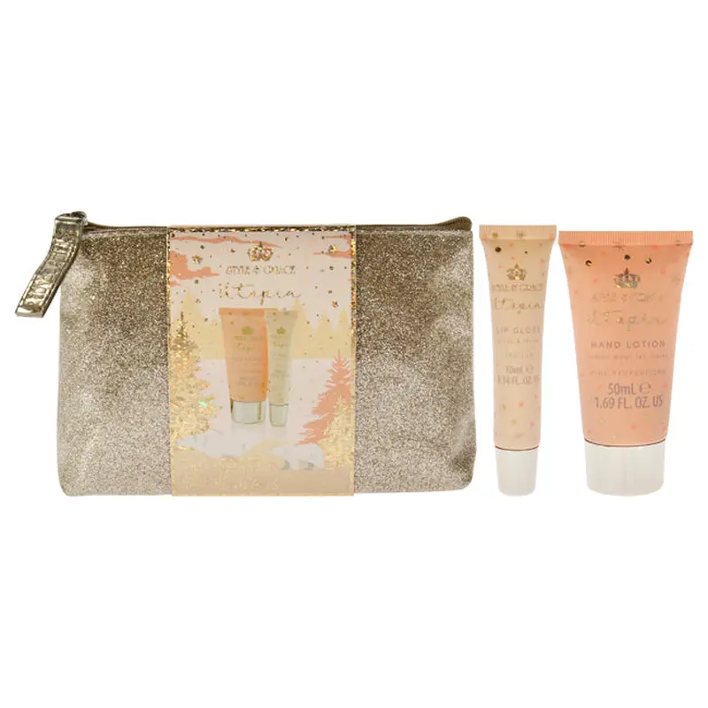 Style and Grace Utopia Glitter Bag Set by Style and Grace for Women - 2 Pc 1.7oz Hand Lotion, 10ml Lip Gloss, Sequin Bag