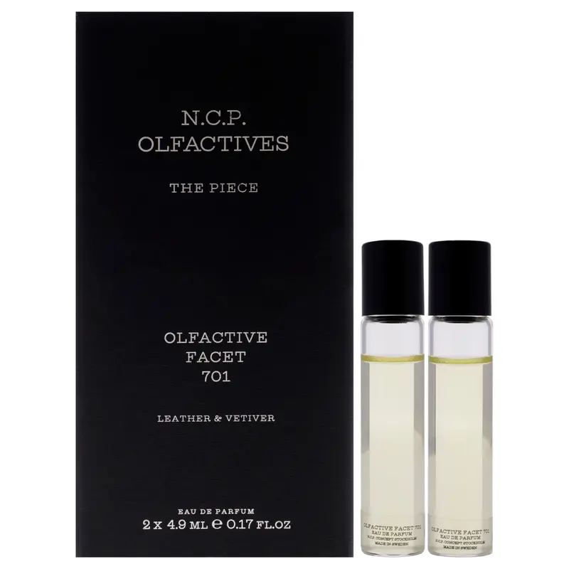 NCP The Piece - Silver by NCP for Unisex - 3 Pc 2 x 4.9ml Olfactive Facet -701 Leather and Vetiver EDP Roll On, Necklace