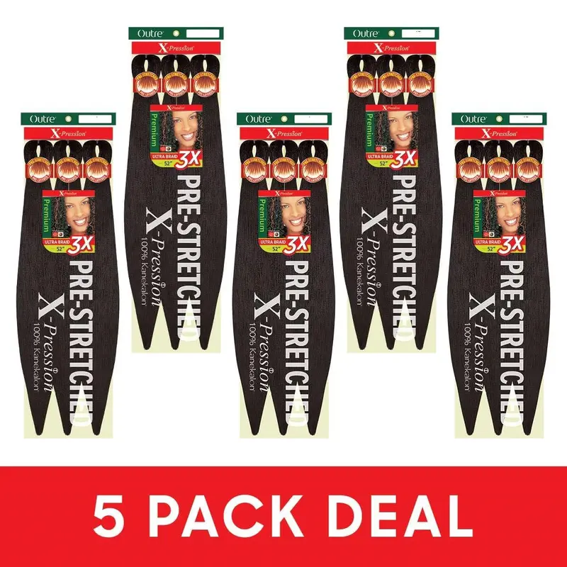 5 Pack X-Pression 52" 1 Pre-Stretched Braids 3X