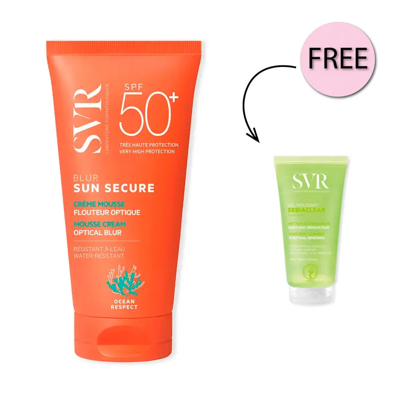 Svr Sun Secure Blur Spf50+ + Free Gel Moussant Travel Size 55ml