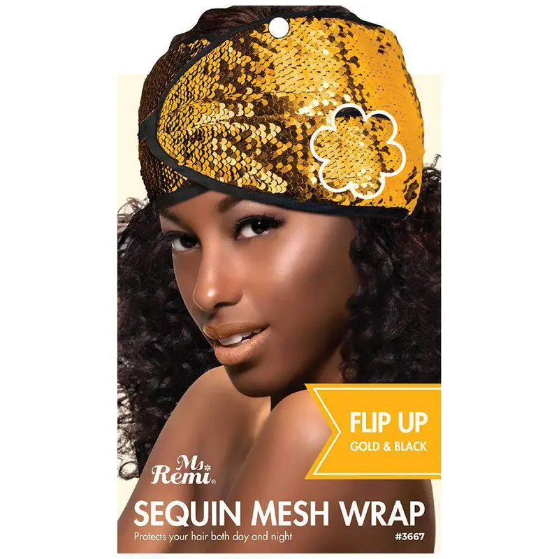 Ms. Remi Sequin Mesh Wrap Flip Up Gold & Black