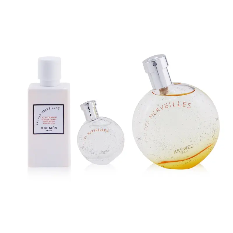 Hermes Eau Des Merveilles Coffret: Eau DeToilette Spray 50ml + Eau De Toilette 7.5ml + Body Lotion 40ml  3pcs