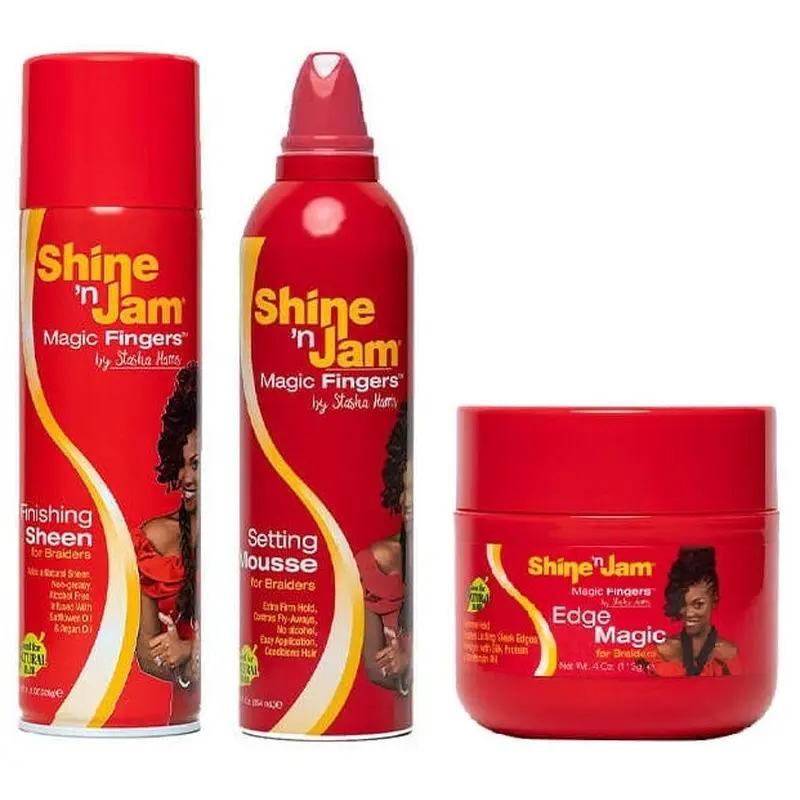 3 Piece Bundle Ampro Shine N Jam Setting Mousse, Finishing Sheen and Edge Magic.