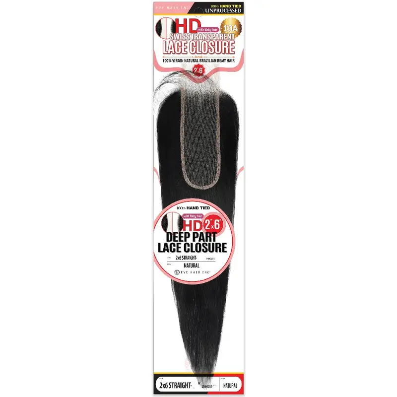 Eve Hair 2x6 HDST HD Lace Closure Straight 12"