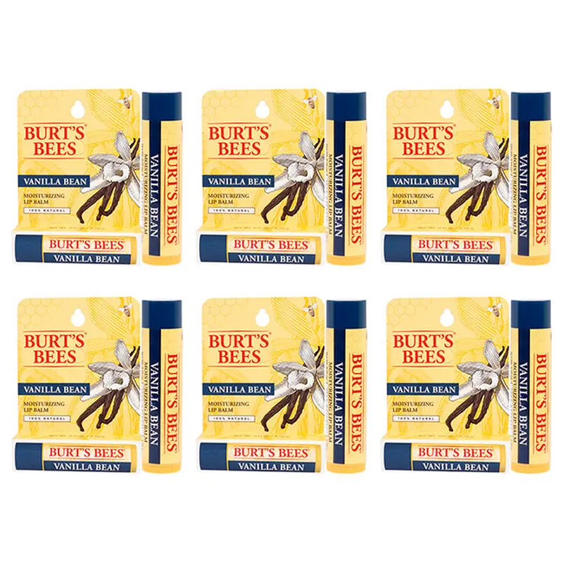 Burts Bees Vanilla Bean Moisturizing Lip Balm Blister by Burts Bees for Unisex - 0.15 oz Lip Balm - Pack of 6