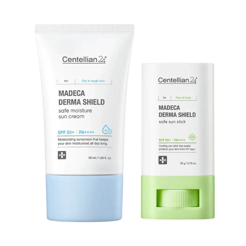 Centellian24 Madeca Derma Shield Moisture Sun Cream 50ml + Sun Stick 18g  Full Moisture & Cooling Sun Care Package