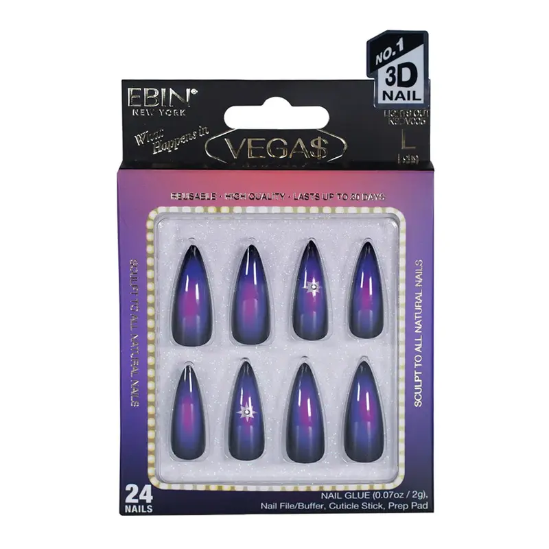 EBIN Press-On Nails What Happens in Vegas - Lights Out #N3DV005 Long