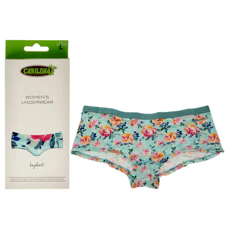 Cariloha Bamboo Boyshort Briefs - Aqua Floral by Cariloha for Women - 1 Pc Underwear (L)
