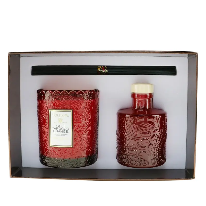 Voluspa Scalloped Edge Candle & Reed Diffuser Coffret - Goji Tarocco Orange  2pcs
