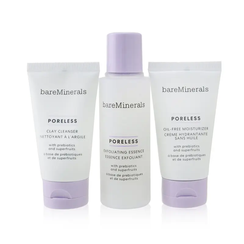 BareMinerals Poreless At Any Age Starter Kit: Clay Cleanser 30ml+ Exfoliating Essence 50ml+ Oil-Free Moisturizer 30ml  3pcs