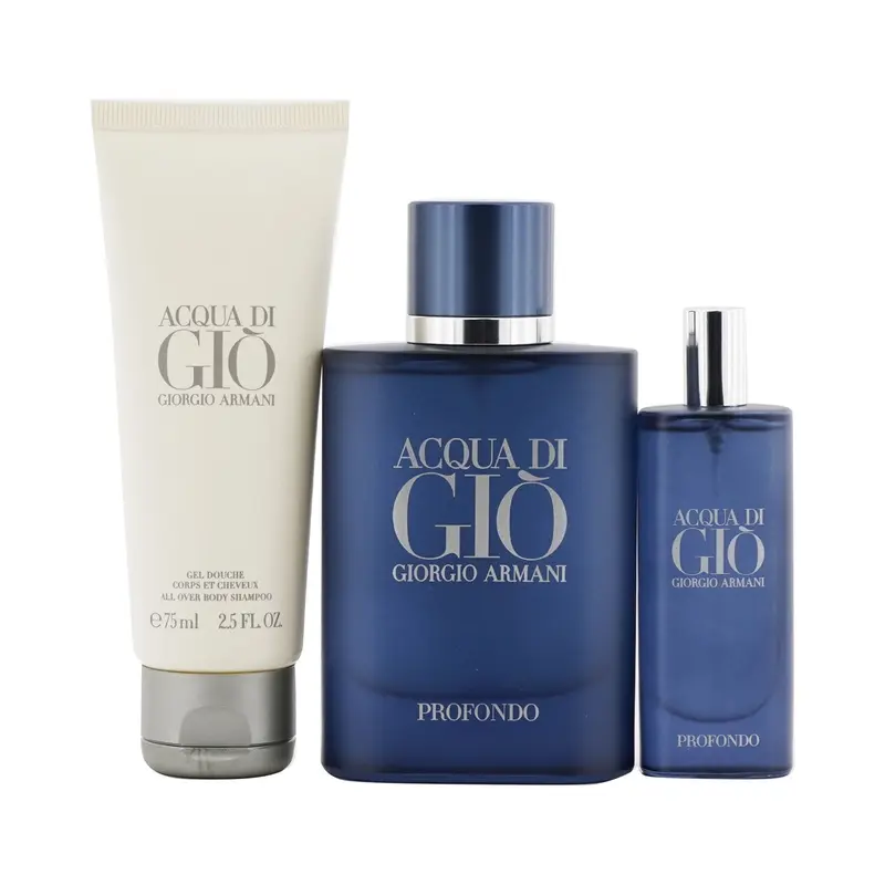 Giorgio Armani Acqua Di Gio Profondo Coffret: Eau De Parfum Spray 75ml/2.5oz + Eau De Parfum Spray 15ml/0.5oz + All Over Body Shampoo 75ml/2.5oz  3pcs