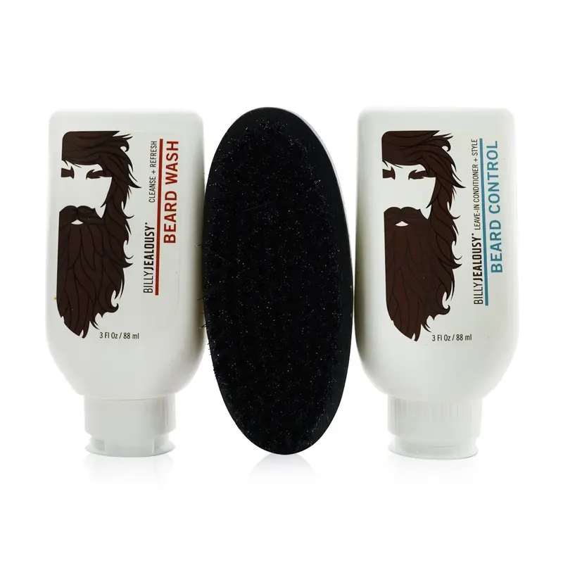 Billy Jealousy Beard Envy Kit: Beard Wash 88ml + Beard Control 88ml + brush 1pcs (Box Slightly Damaged)  3pcs