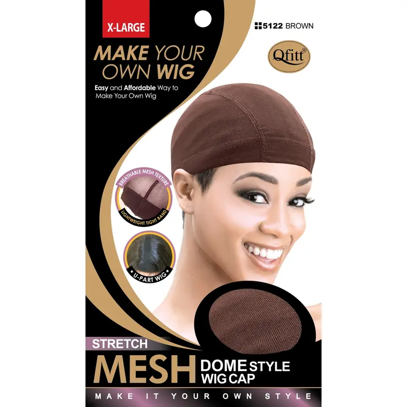 Qfitt Stretch Mesh Dome Style X-Large Wig Cap #5122 Brown