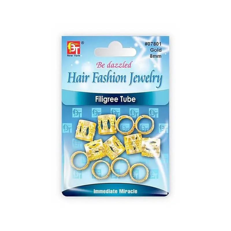 Beauty Town Gold 8mm Filigree Tube - 12 pcs #07801
