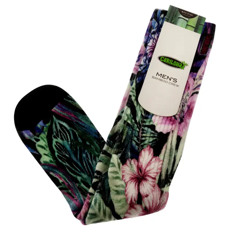 Cariloha Bamboo Printed Crew Socks - Foliage Black by Cariloha for Men - 1 Pair Socks (S/M)