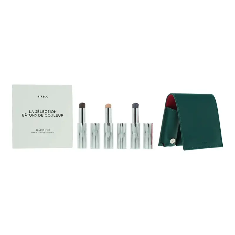 Byredo Deep Teal Set Of 3 + Leather Pouch: Solar Flare, Flower Play, Kumato Face