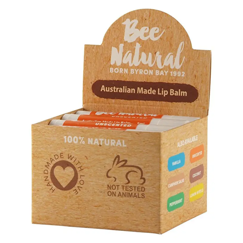 Bee Natural Lip Balm Stick Unscented (Original) 4.5ml x 12 Display