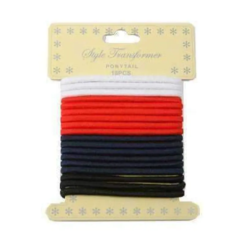 18pcs Ponytail Holders Black, White, Navy & Red (Old Packaging)